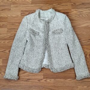 Elegant Light Olive Cream Tweed Jacket For Women